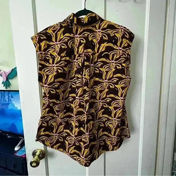 UNITED COLORS OF BENETTON floral print blouse size large yellow - Picture 7 of 11